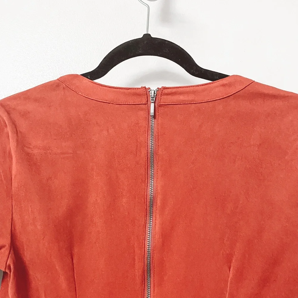 Spense Fall Winter Casual Chic Velour‎ Studded 3/4 Sleeve Mini Dress Red Orange